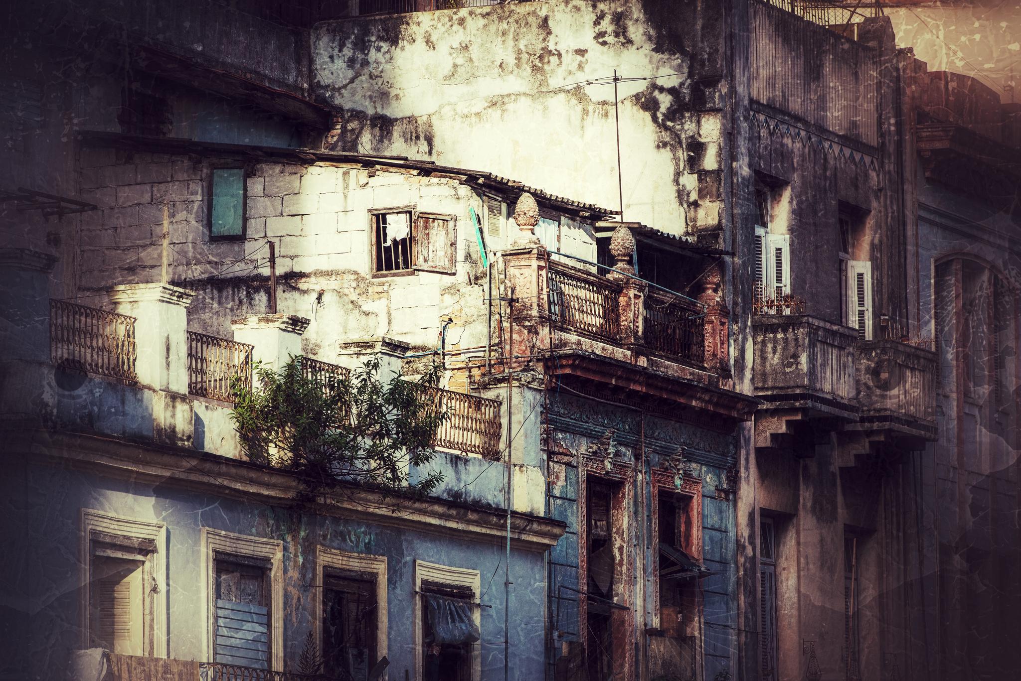 Old apartment buildings in Havana, Cuba.