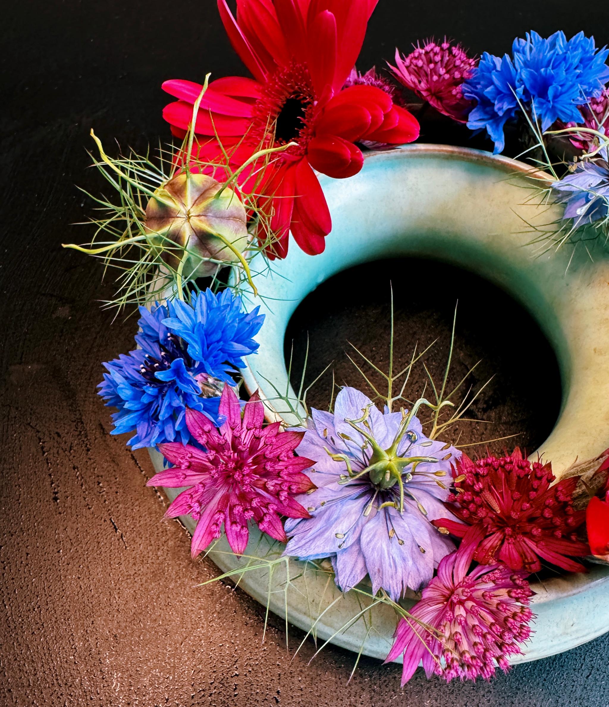 fresh flowers on the dinner table