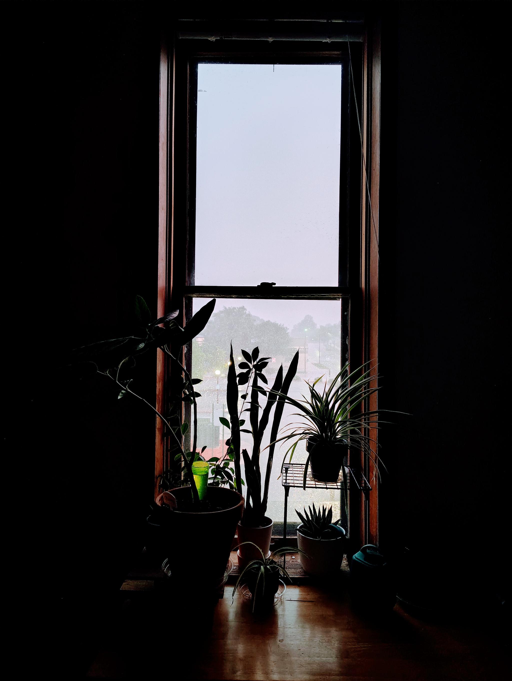 Rainstorm from a dark room