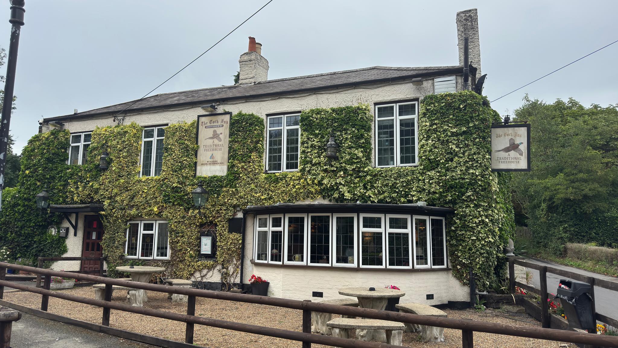 The front of a pub in Kent. The Cock at Luddesdown