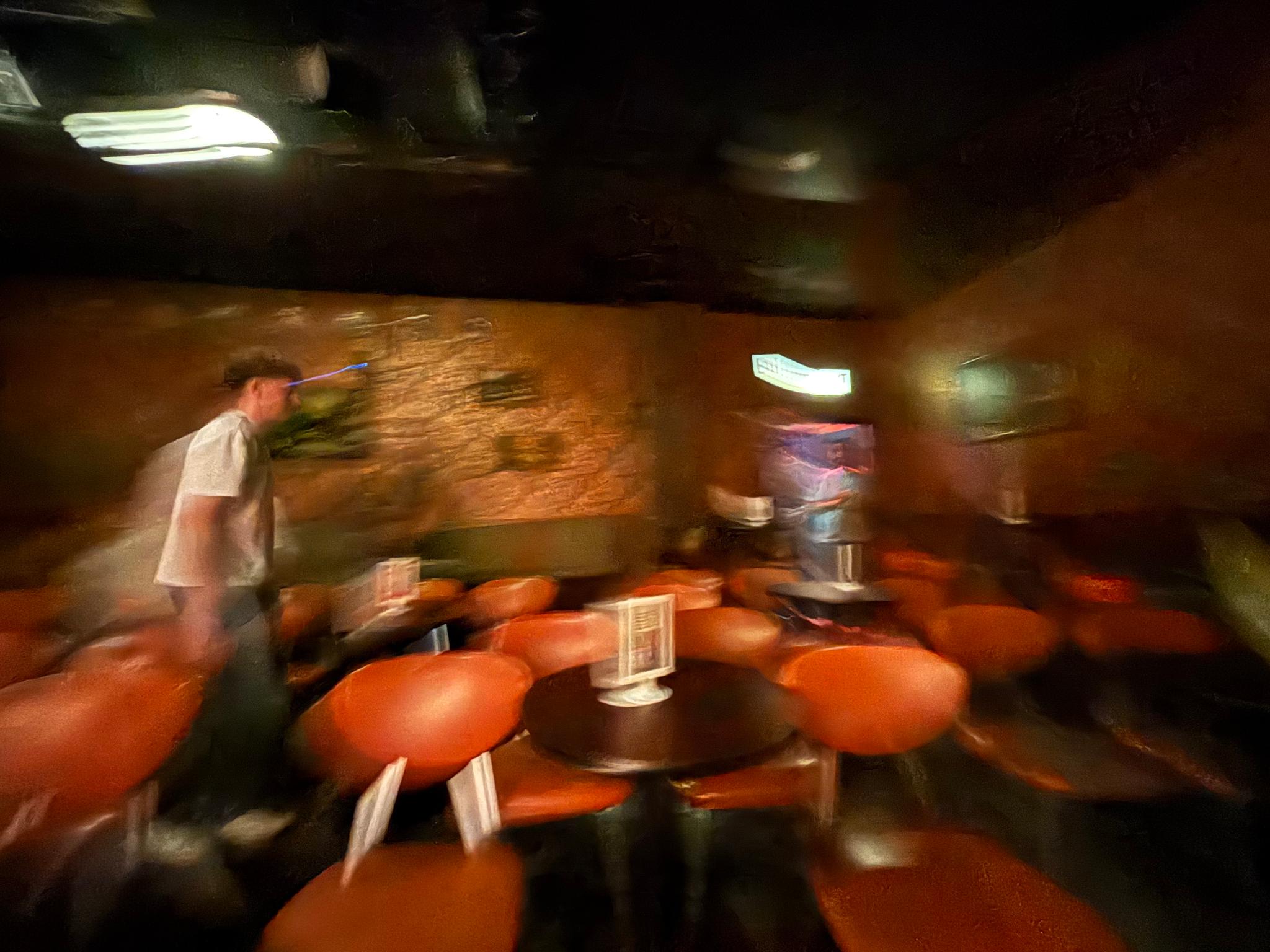 An accidental photo of the tiny comedy club room that I like more than the intentional photo I took.
